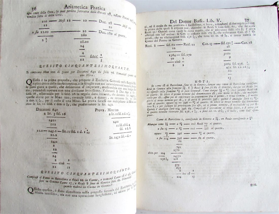 1765 Practical Arithmetic by Giulio Bassi 2 vols ARITMETICA PRACTICA MATHEMATICS - 6