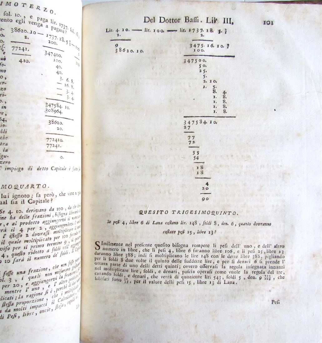 1765 Practical Arithmetic by Giulio Bassi 2 vols ARITMETICA PRACTICA MATHEMATICS - 9