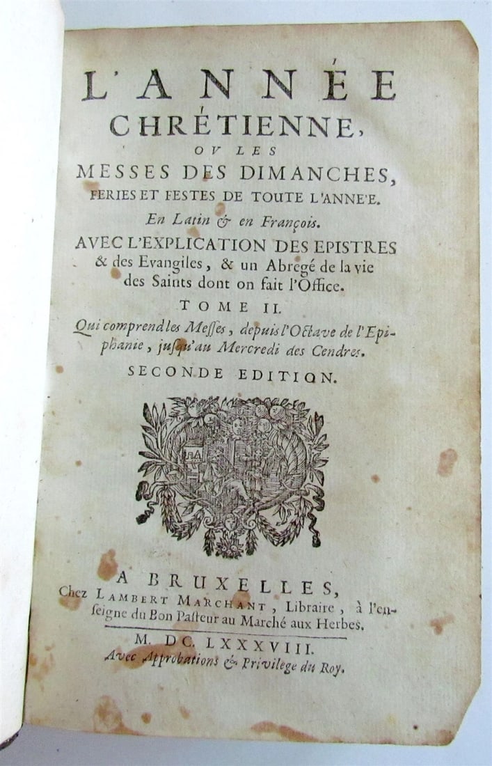 1688 L'ANNEE CHRETIENNE MASSES in FRENCH & LATIN ANTIQUE ARMORIAL BINDING vol.II - 6
