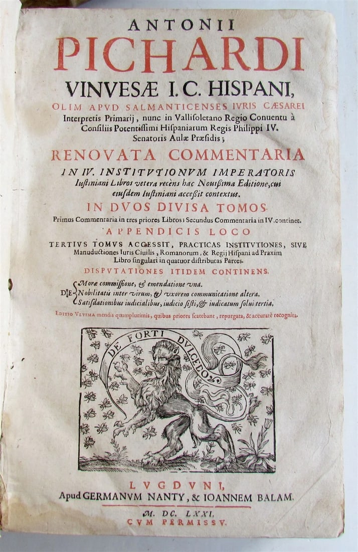 1671 LAW BOOKS 2 FOLIO VOLUMES Institutionum Imperatoris antique VELLUM BOUND - 4