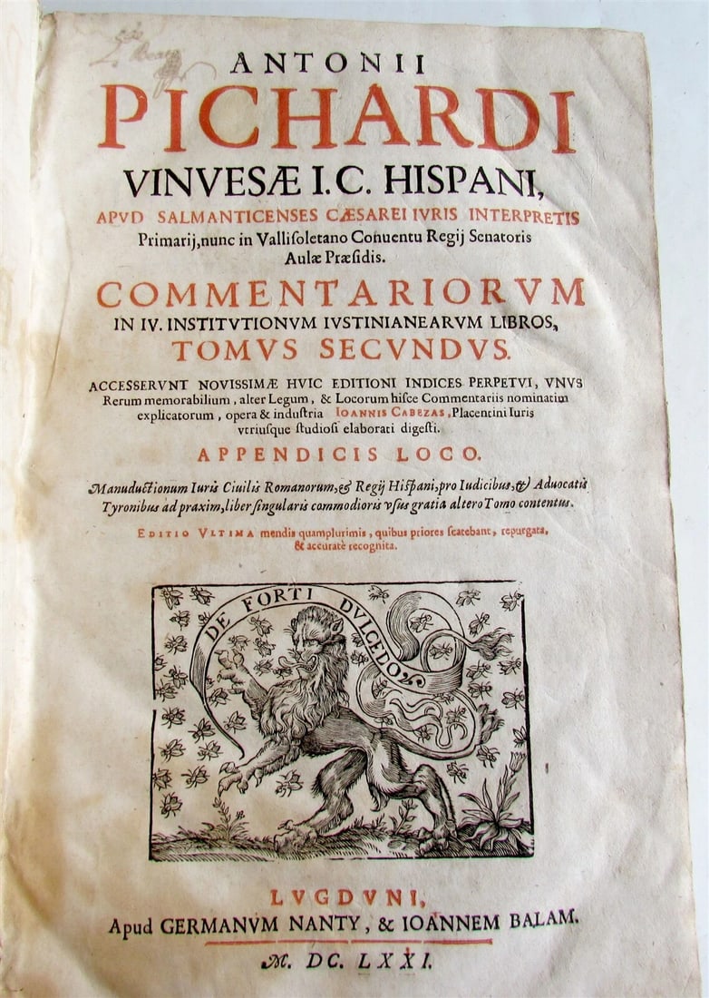 1671 LAW BOOKS 2 FOLIO VOLUMES Institutionum Imperatoris antique VELLUM BOUND - 7