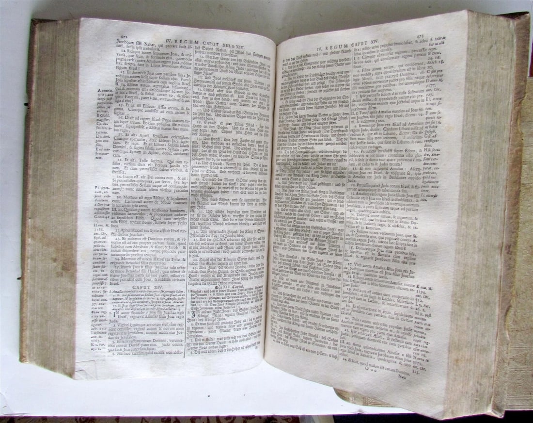 1730 BIBLE 2 volumes LATIN GERMAN BIBLIA antique HAND TOOLED PIGSKIN BOUND FOLIO - 10