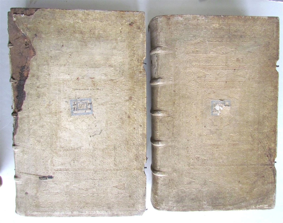 1730 BIBLE 2 volumes LATIN GERMAN BIBLIA antique HAND TOOLED PIGSKIN BOUND FOLIO - 3