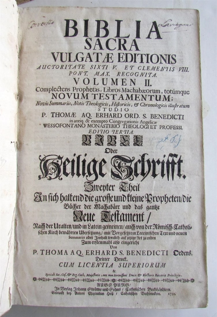 1730 BIBLE 2 volumes LATIN GERMAN BIBLIA antique HAND TOOLED PIGSKIN BOUND FOLIO - 6