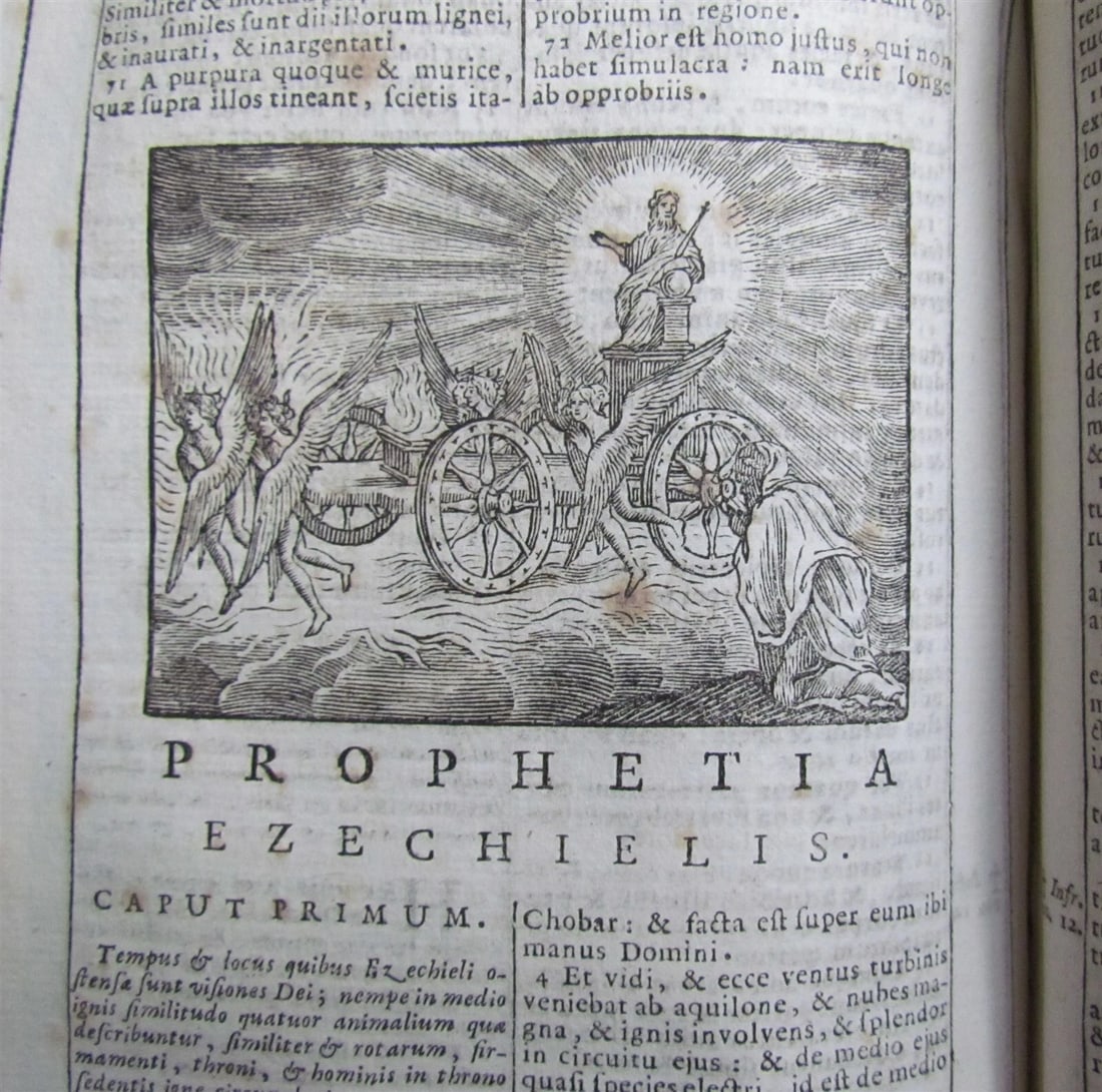 1740 BIBLE ILLUSTRATED 2 VOLUMES OLD TESTAMENT antique VELLUM BINDING in LATIN - 10