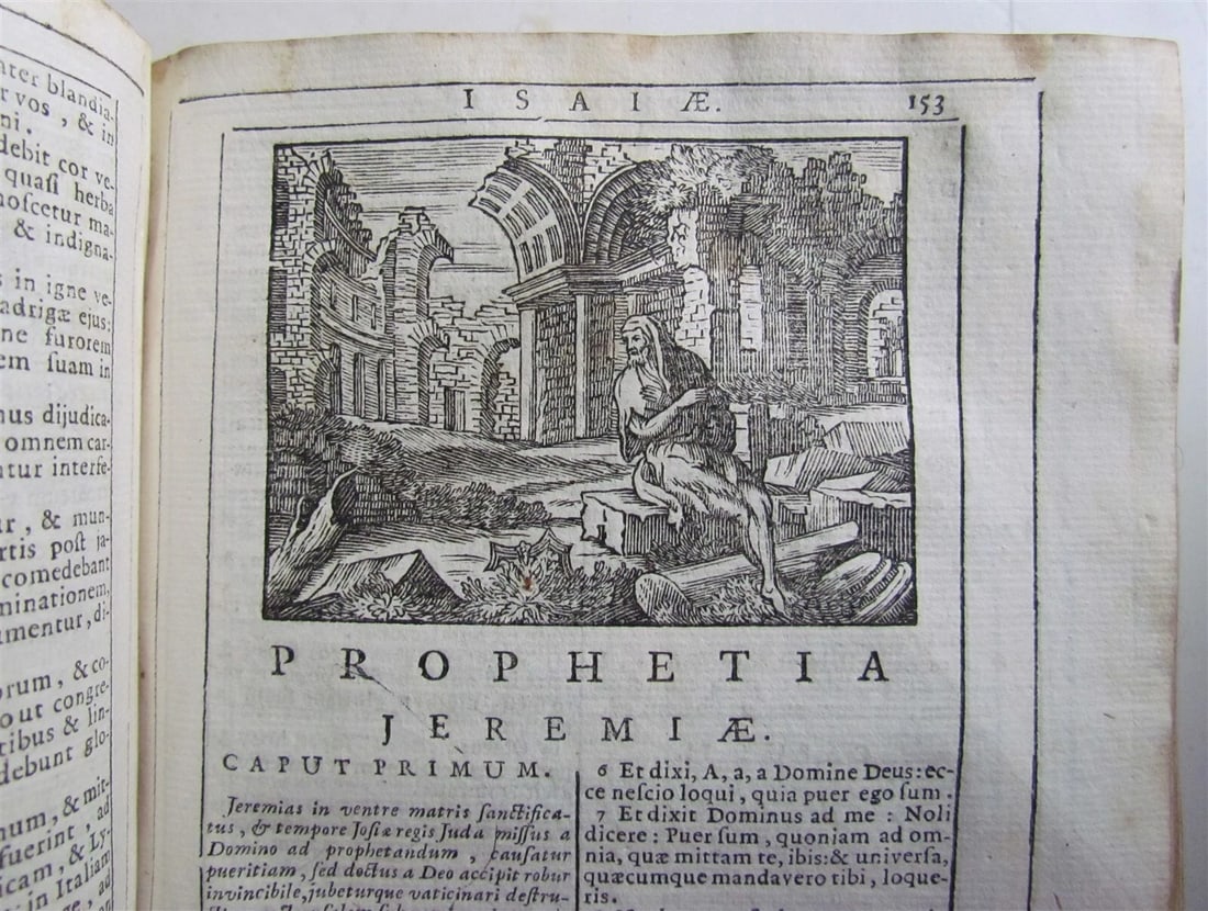 1740 BIBLE ILLUSTRATED 2 VOLUMES OLD TESTAMENT antique VELLUM BINDING in LATIN - 11