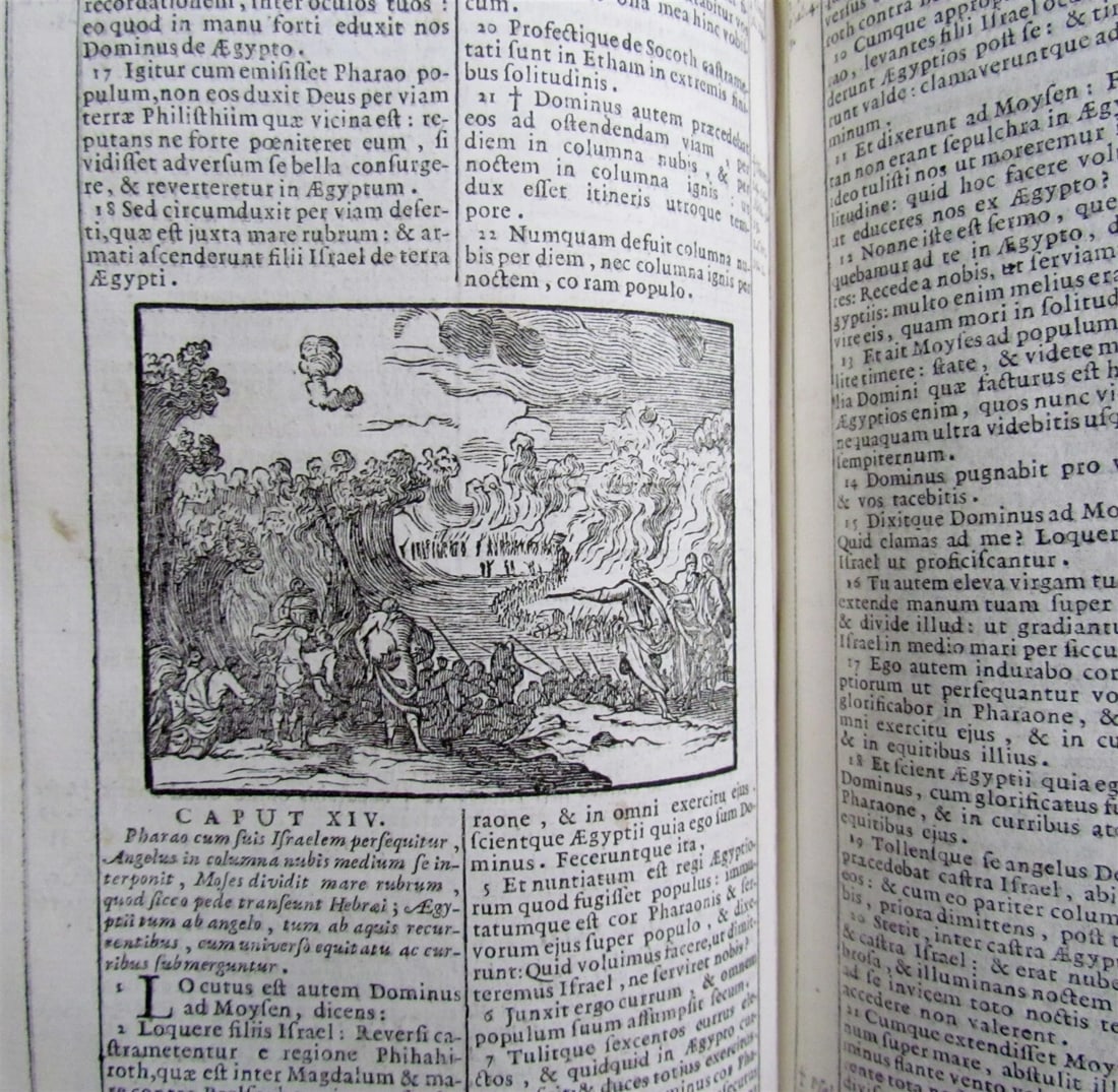 1740 BIBLE ILLUSTRATED 2 VOLUMES OLD TESTAMENT antique VELLUM BINDING in LATIN - 12