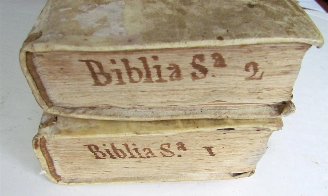 1740 BIBLE ILLUSTRATED 2 VOLUMES OLD TESTAMENT antique VELLUM BINDING in LATIN - 13