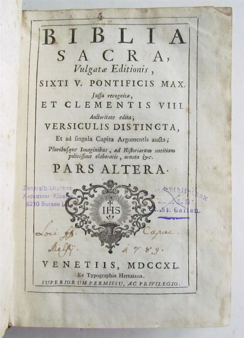 1740 BIBLE ILLUSTRATED 2 VOLUMES OLD TESTAMENT antique VELLUM BINDING in LATIN - 3