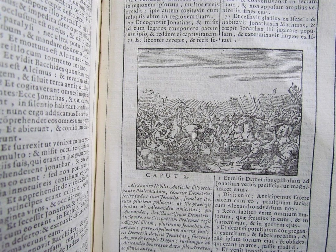 1740 BIBLE ILLUSTRATED 2 VOLUMES OLD TESTAMENT antique VELLUM BINDING in LATIN - 8