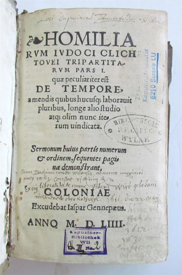 1554 Homiliarum tripartitarum by Josse Clichtoveus antique PIGSKIN BOUND vol. I - 2