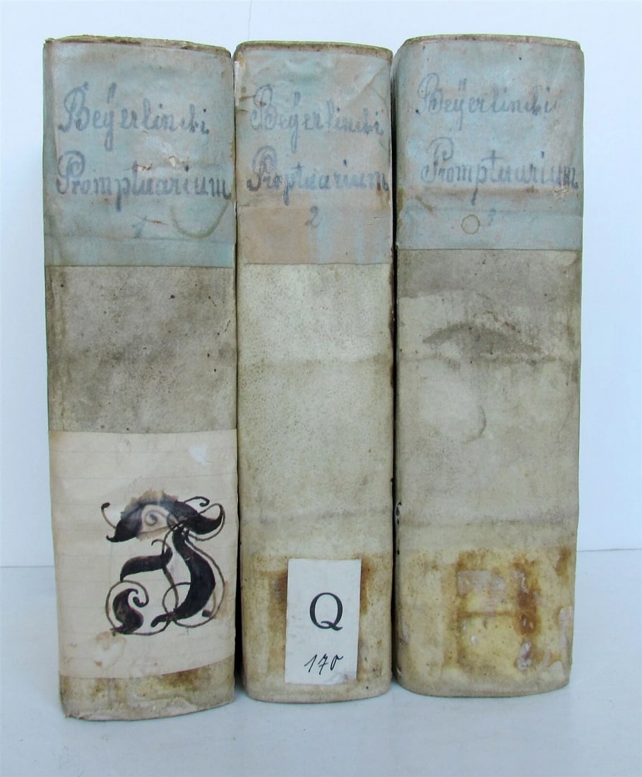 1634 3 VOLUMES Promptuarium morale antique VELLUM BOUND by Lawrence Beyerlinck - 2