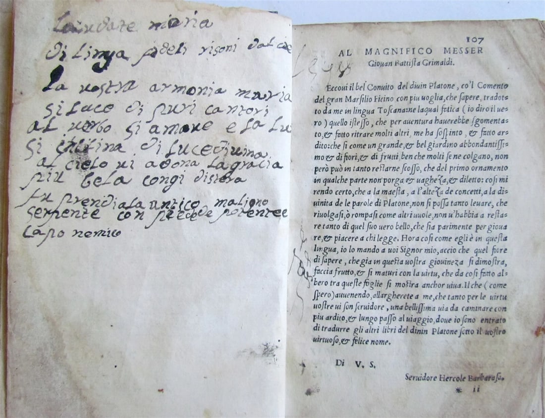 1544 COMMENTARY on PLATO'S BANQUET by philologist Marsiglio Ficino antique 16 C. - 3