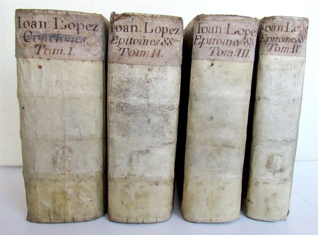 1607 4 VOLUMES Spanish Dominican Juan Lopez collection of sermons antique vellum - 2
