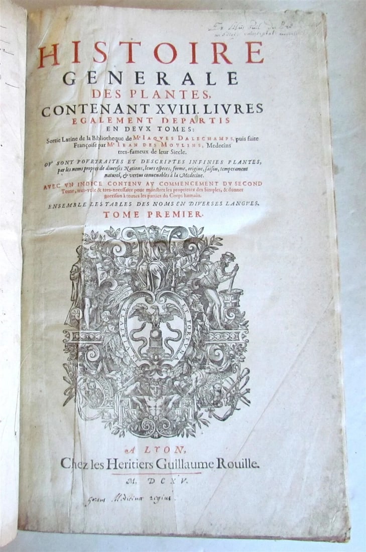 1615 HISTORY of PLANTS by Jacques DALECHAMPS ILLUSTRATED 2 FOLIO VOLUMES antique - 3