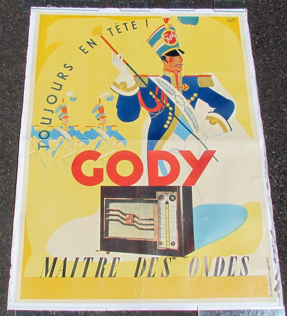 1950s LARGE FRENCH POSTER vintage RADIO ADVERTISING 47 by 62.5" (1 of 2)