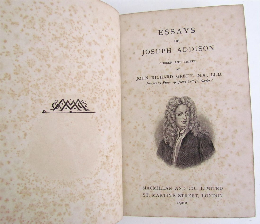 1920 ESSAYS of JOSEPH ADDISON antique DECORATIVE BINDING - 4