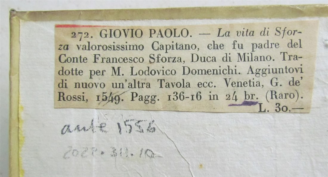 1556 LA VITA DI SFORZA Paolo Giovio antique VELLUM in Italian RARE 16th century - 3