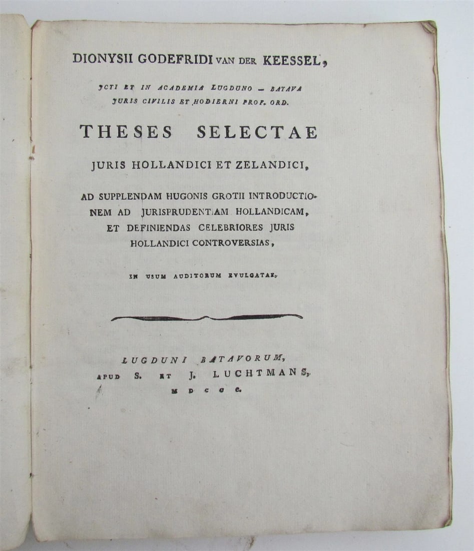 1800 ROMAN DUTCH LAW antique Theses selectae juris Hollandici et Zelandici (1 of 9)