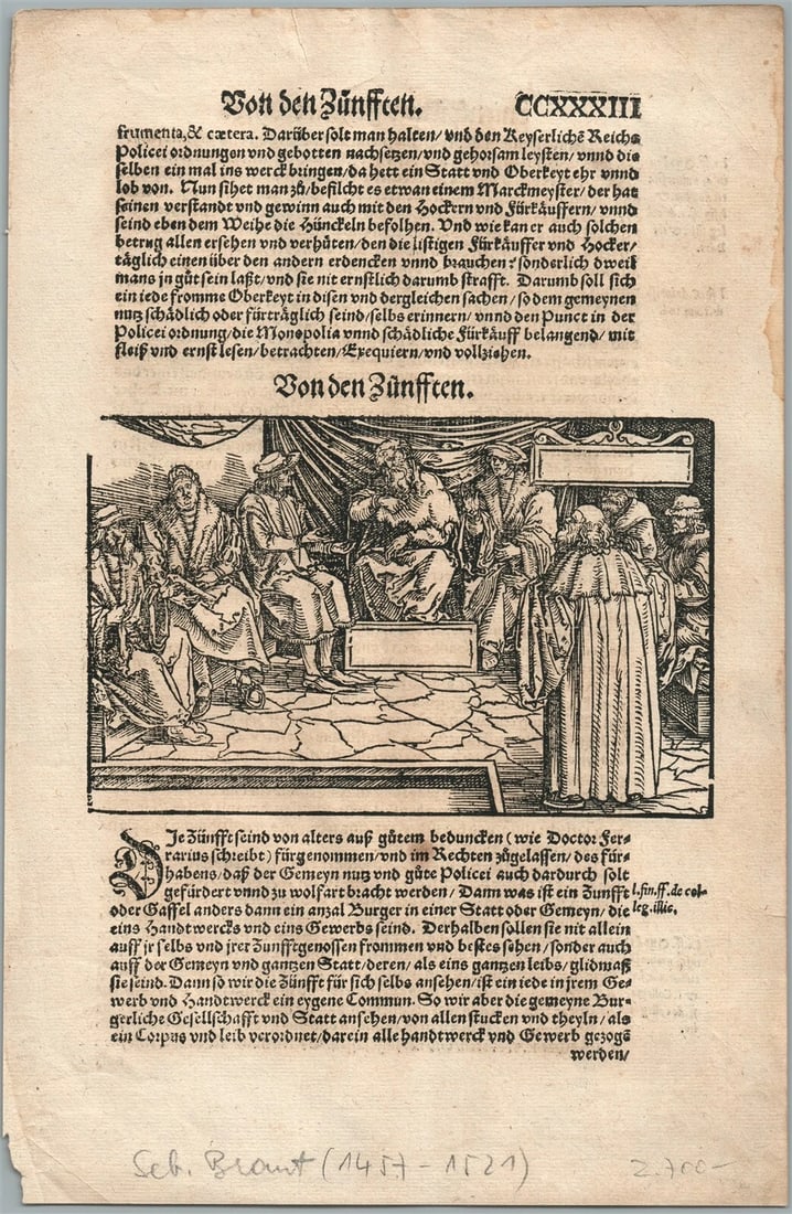 1550 ENGRAVING antique from Justinus Gobler Der Rechten Spiegel Law BOOK rare (1 of 2)