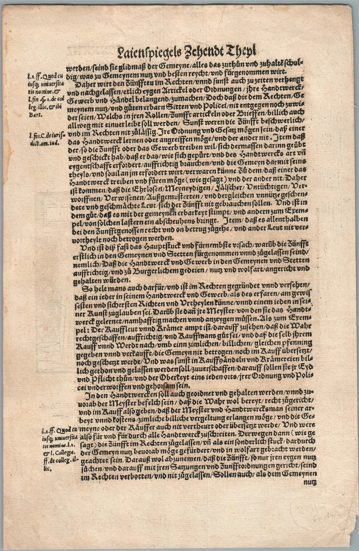 1550 ENGRAVING antique from Justinus Gobler Der Rechten Spiegel Law BOOK rare - 2