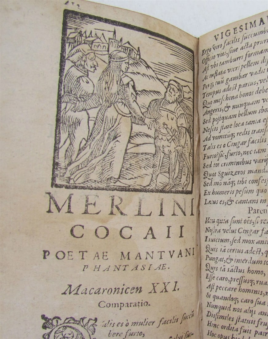 1585 ILLUSTRATED MACARONIC POETRY MERLINI COCAII antique 16th CENTURY - 11