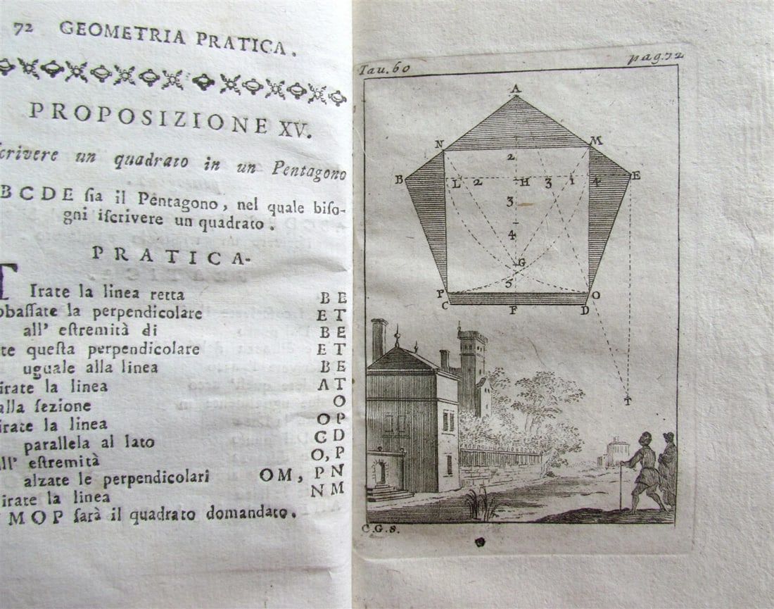 1781 GEOMETRY antique ILLUSTRATED Pratica di Geometria in carta e in campo - 9