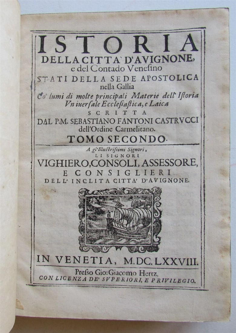 1678 2 volumes HISTORY of AVIGNON VELLUM antique Istoria della Citta' d'Avignone - 2