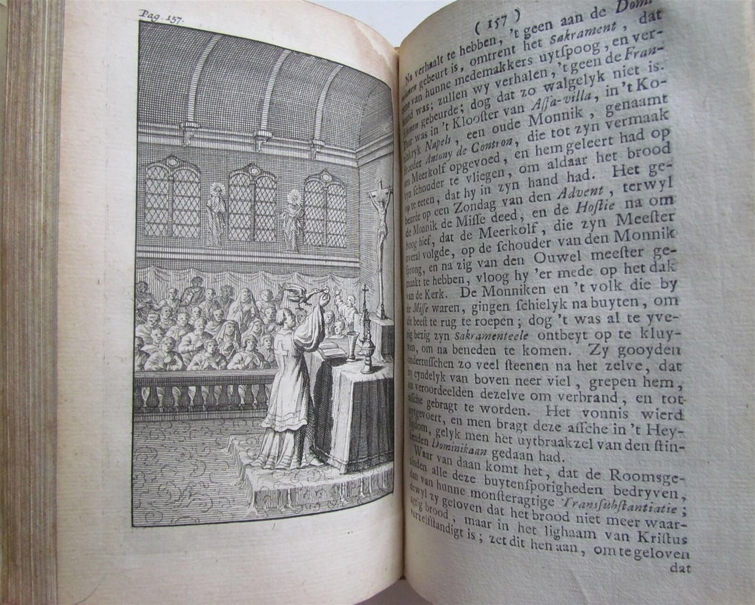 1727 3 VOLUMES FRAUDS of ROMISH MONKS & PRIESTS ANTIQUE VELLUM illustrated - 9