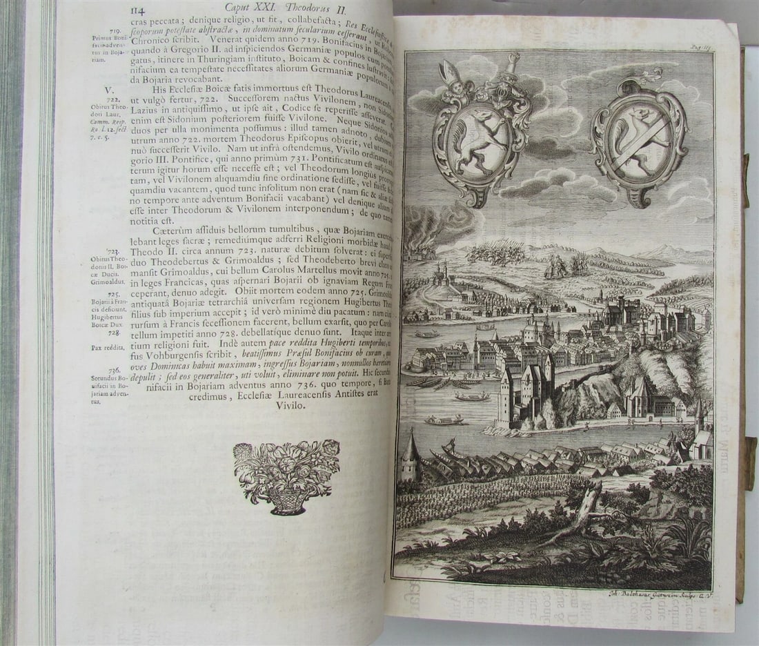 1727 GERMANIA SACRA by M. Hansiz BLINDSTAMPED PIGSKIN antique FOLIO w/ MAP - 10