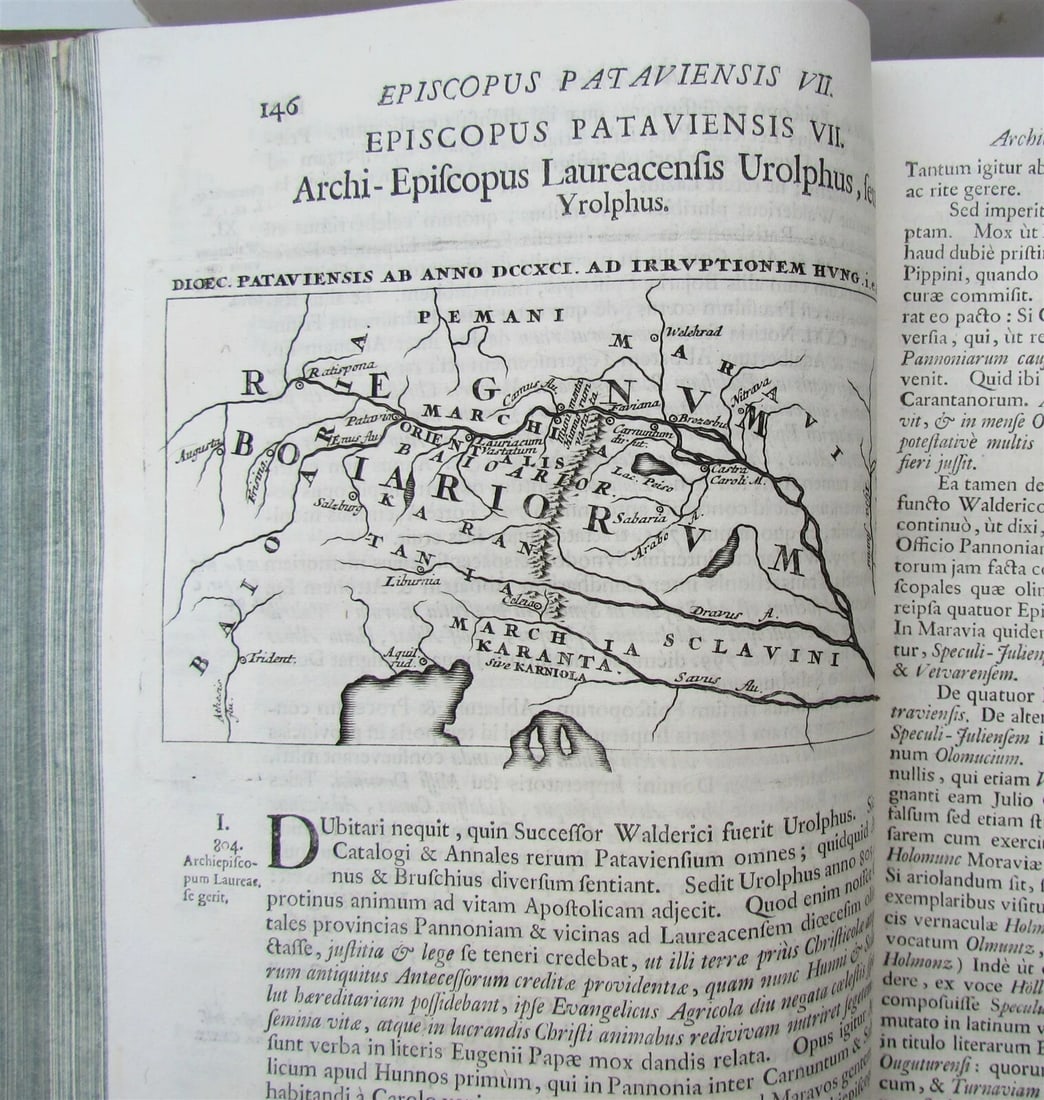 1727 GERMANIA SACRA by M. Hansiz BLINDSTAMPED PIGSKIN antique FOLIO w/ MAP - 11