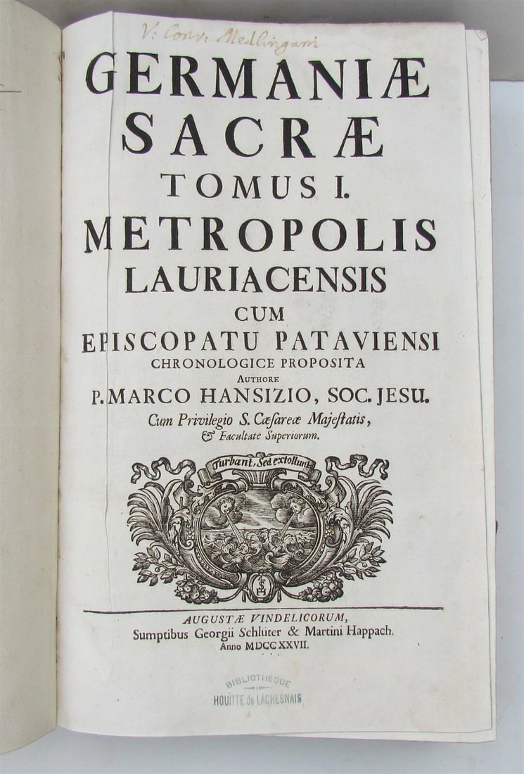 1727 GERMANIA SACRA by M. Hansiz BLINDSTAMPED PIGSKIN antique FOLIO w/ MAP - 2