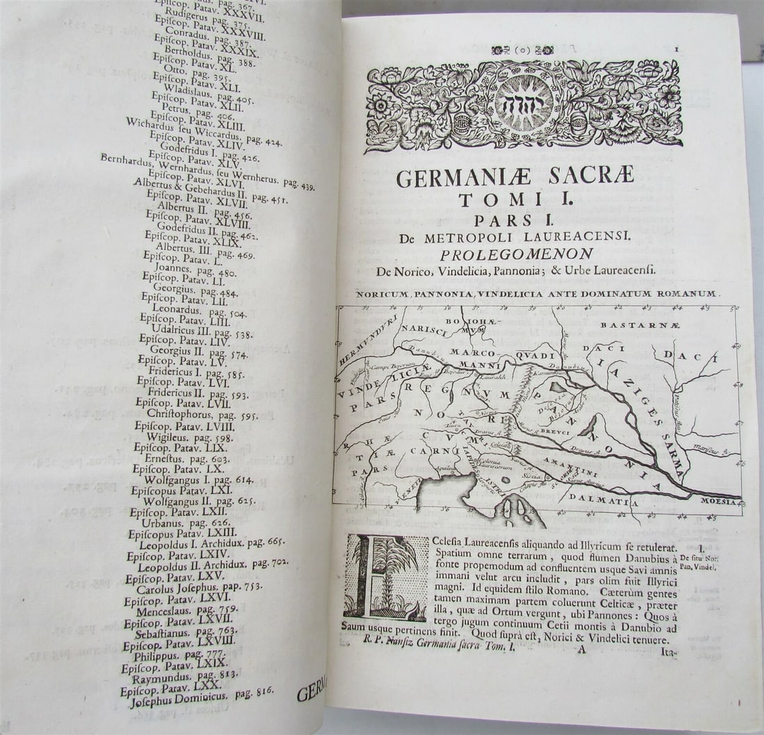 1727 GERMANIA SACRA by M. Hansiz BLINDSTAMPED PIGSKIN antique FOLIO w/ MAP - 8