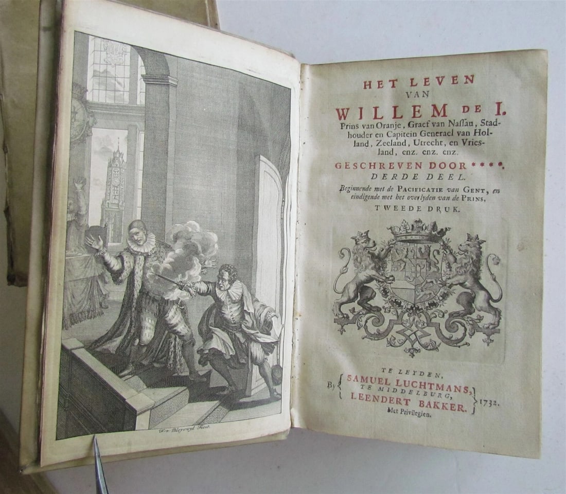 1732 3 VOLUMES HET LEVEN VAN WILLEM DE I in DUTCH VELLUM antique HOUSE of ORANGE - 5