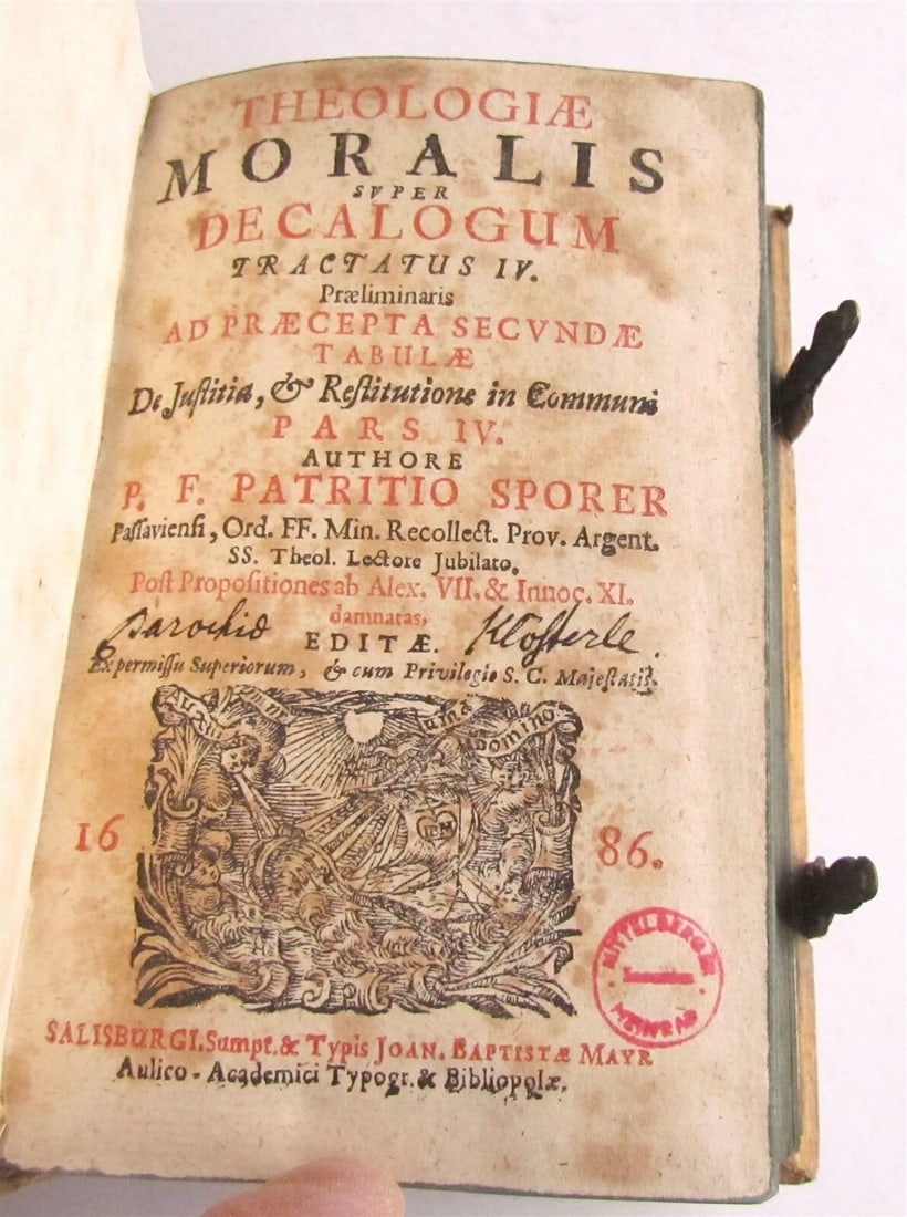 1686 Theologiae Moralis by SPORER antique BLINDSTAMPED PIGSKIN 17 CENTURY Vol IV - 7
