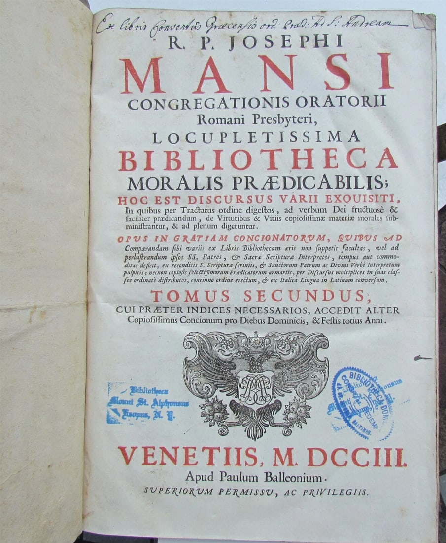 1703 BLIND-STAMPED PIGSKIN BOUND ANTIQUE FOLIO by Josephi Mansi Vol.2 - 5