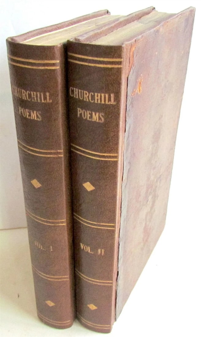 1766 2 VOLUMES POEMS by C. CHURCHILL antique leather bound books (1 of 6)