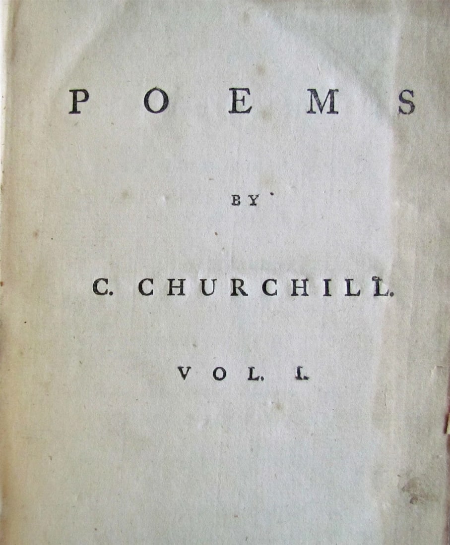 1766 2 VOLUMES POEMS by C. CHURCHILL antique leather bound books - 3