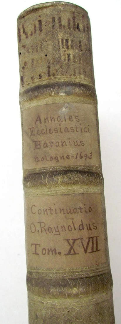 1693 BLIND-STAMPED PIGSKIN OVER WOODEN BOARDS FOLIO ANNALES ECCLESIASTICI - 5