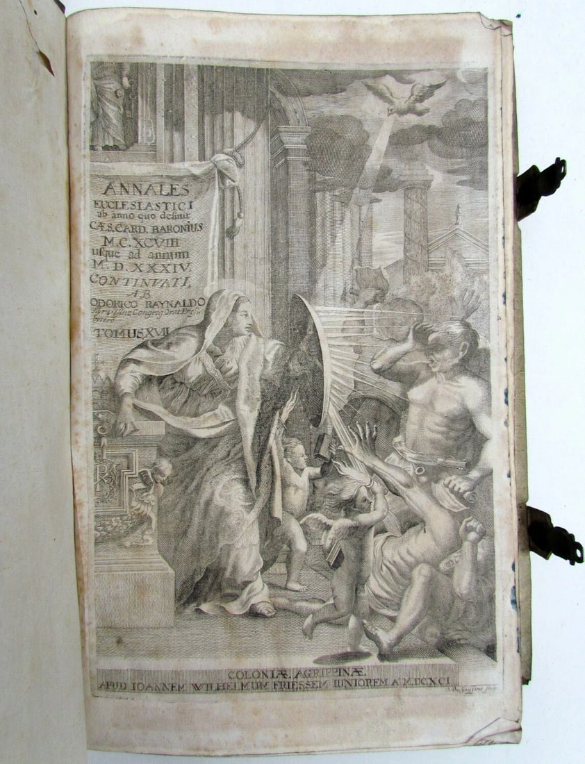 1693 BLIND-STAMPED PIGSKIN OVER WOODEN BOARDS FOLIO ANNALES ECCLESIASTICI - 6