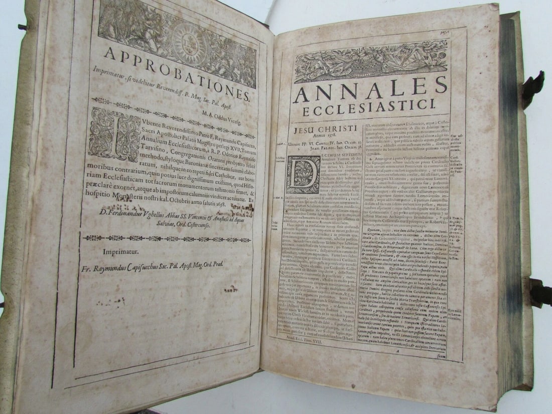 1693 BLIND-STAMPED PIGSKIN OVER WOODEN BOARDS FOLIO ANNALES ECCLESIASTICI - 9