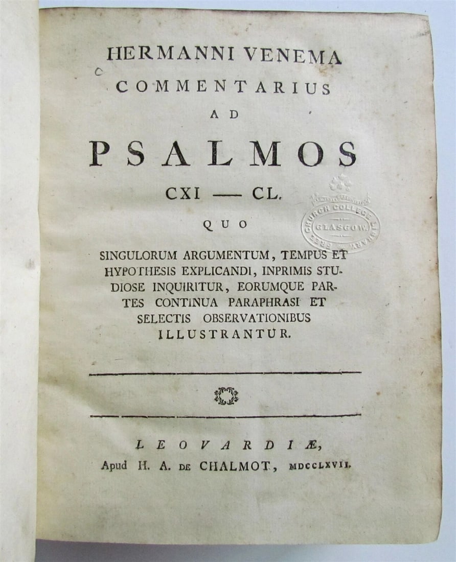 1767 HERMAN VENEMA Commentarius ad Psalmos antique VELLUM BINDING in LATIN - 4
