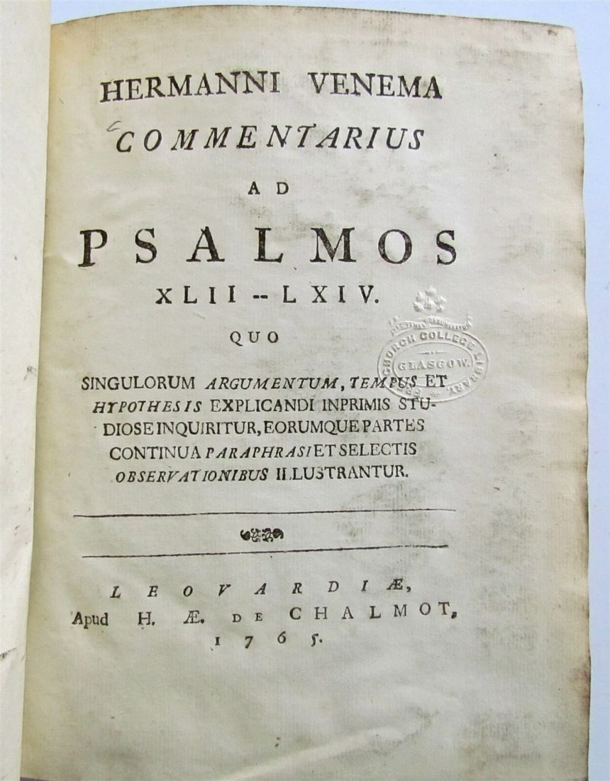 1765 Commentarius ad Psalmos by HERMAN VENEMA antique VELLUM BINDING in LATIN - 6