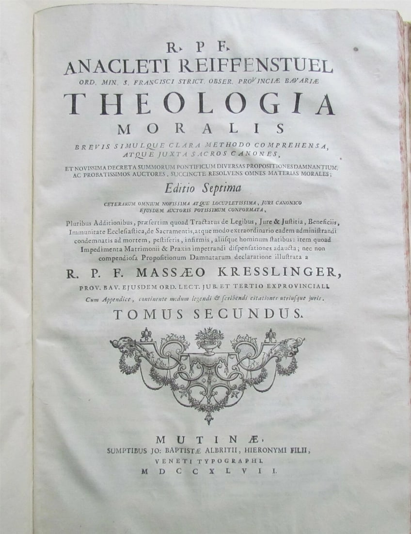 1747 R.P.F ANACLETI REIFFENSTUEL THEOLOGIA MORALIS VELLUM BOUND ANTIQUE FOLIO - 5