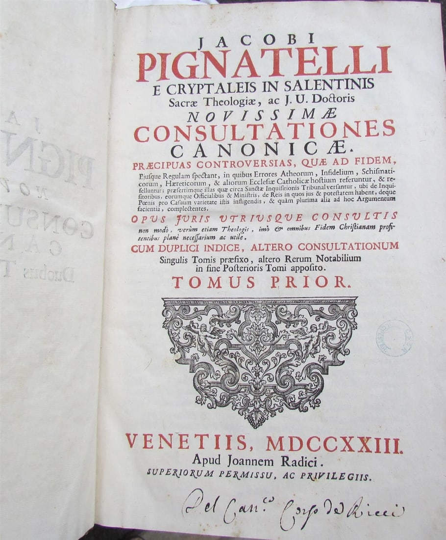 1723 VELLUM BOUND FOLIO THEOLOGY by JACOBI PIGNATELLI antique ATTRACTIVE BINDING - 4