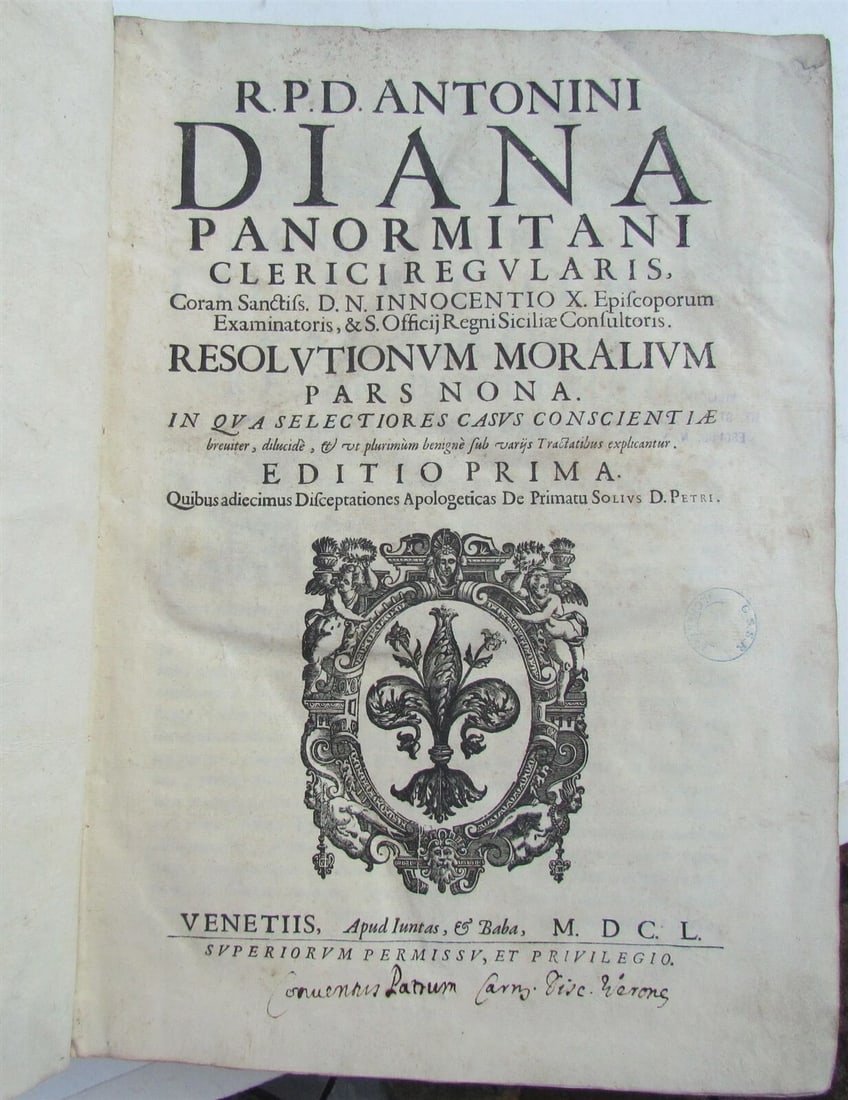 1650 VELLUM BOUND ANTIQUE FOLIO Antonini Diana Panormitani Resolutiones Morales - 2