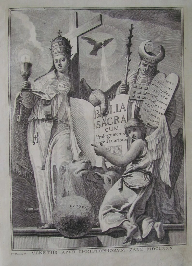 1730 BIBLIA in LATIN VELLUM BOUND 2 VOLUMES PRINTED IN VENICE ANTIQUE HOLY BIBLE - 4