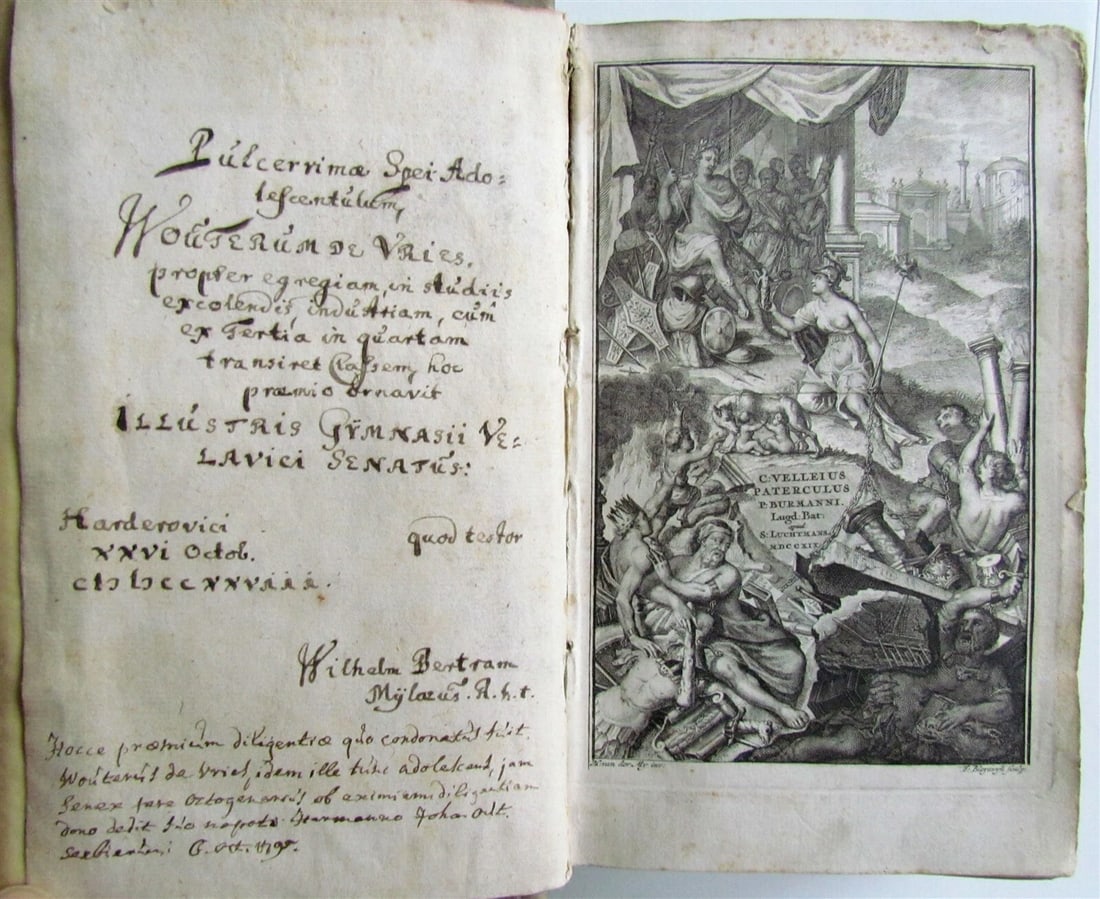 1719 PRIZED VELLUM BINDING ROMAN HISTORY by VELLEIUS PATERCULUS antique - 3