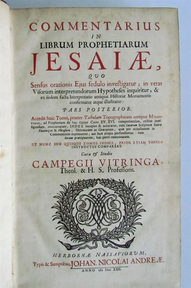 1724 2 VOLUMES Commentary on Isaiah by C.Vitringa antique FOLIOS VELLUM w/ MAP - 5