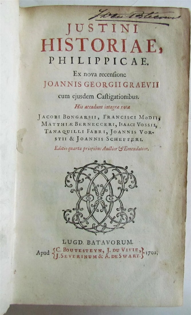 1701 HISTORIAE PHILIPPICAE by JUSTINIUS VELLUM PRIZED BINDING antique - 5